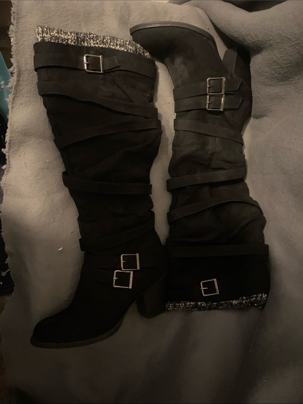 JustFab Black Over-the-Knee Buckle Boots